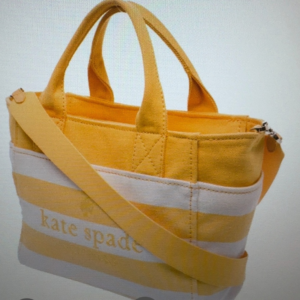 kate spade Yellow and White Stripe Canvas Tote with Removable Strap - Picture 3 of 7